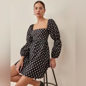 Reformation Michaela polka dot puff sleeve babydoll mini dres Size 6 NWT